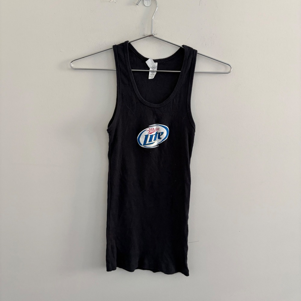 Miller Lite Beer Logo Ribbed Tank Top Black Next Level Apparel Medium